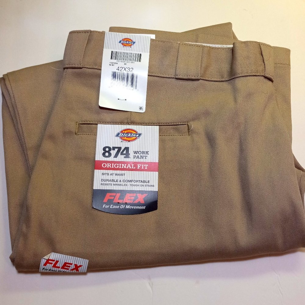 DICKIES MEN'S FLEX ORIGINAL FIT WORK PANT 874 NWT 42 x 32 Khaki